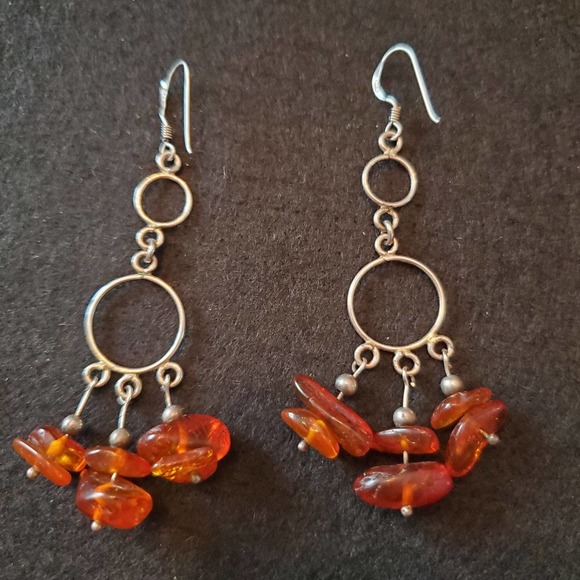 Handmade Jewelry - 925 Silver & Genuine Amber Dangle Earrings